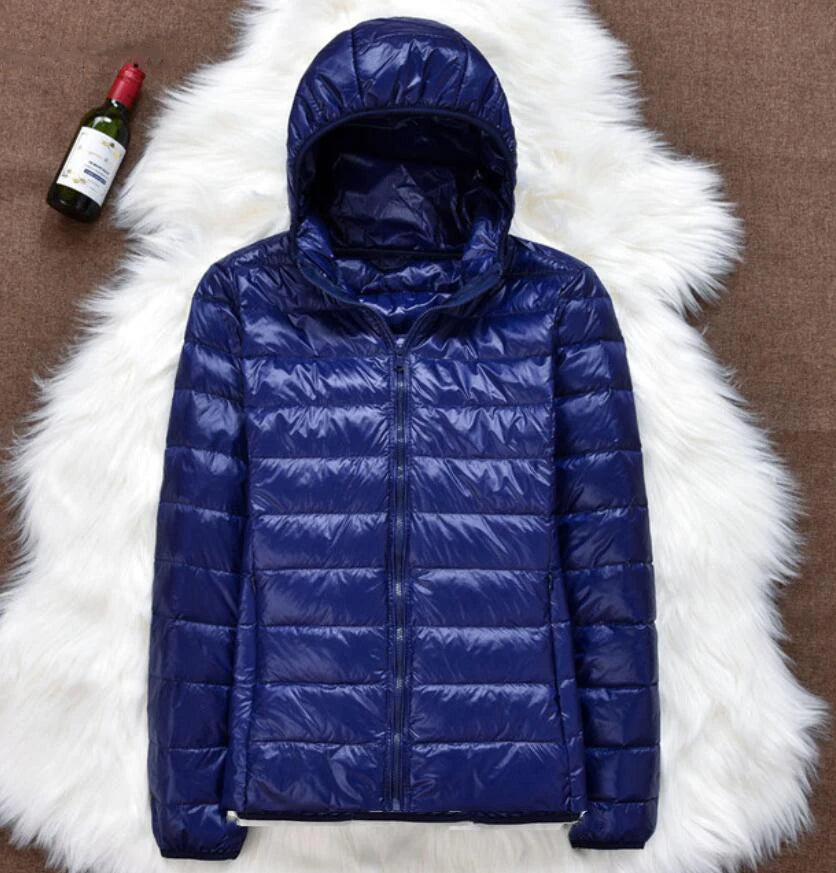 Winter Women Ultralight Thin Down Jacket White Duck Down Hooded Jackets Long Sleeve Warm Coat Parka Female Portable Outwear