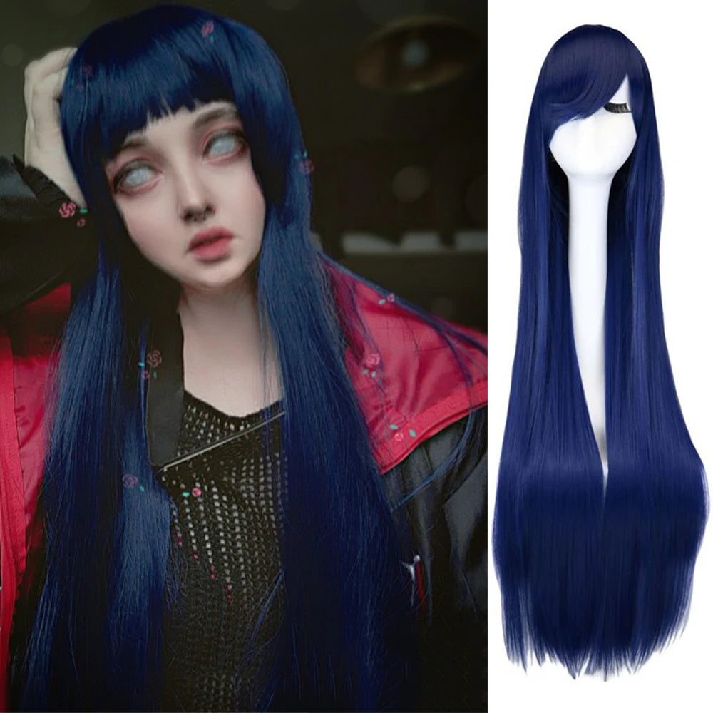 Long Straight Cosplay Wig Black Purple Black Red Pink Blue Dark Brown 100 Cm Synthetic Hair Wigs