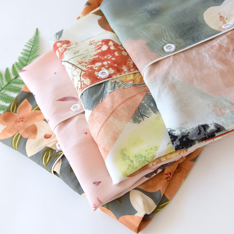 New Spring And Summer Ladies Pajamas Two-piece Viscose Long-sleeved Trousers Big Flower Cardigan Comfortable Home Service Set