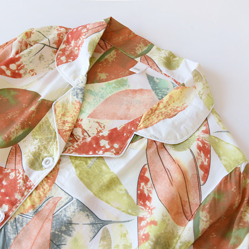 New Spring And Summer Ladies Pajamas Two-piece Viscose Long-sleeved Trousers Big Flower Cardigan Comfortable Home Service Set