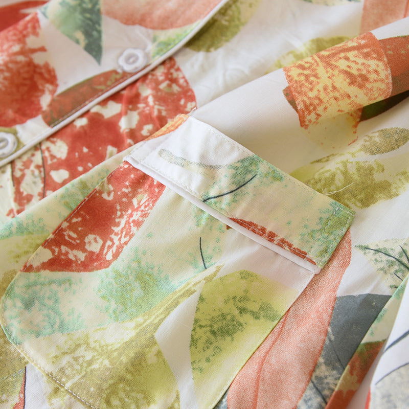 New Spring And Summer Ladies Pajamas Two-piece Viscose Long-sleeved Trousers Big Flower Cardigan Comfortable Home Service Set