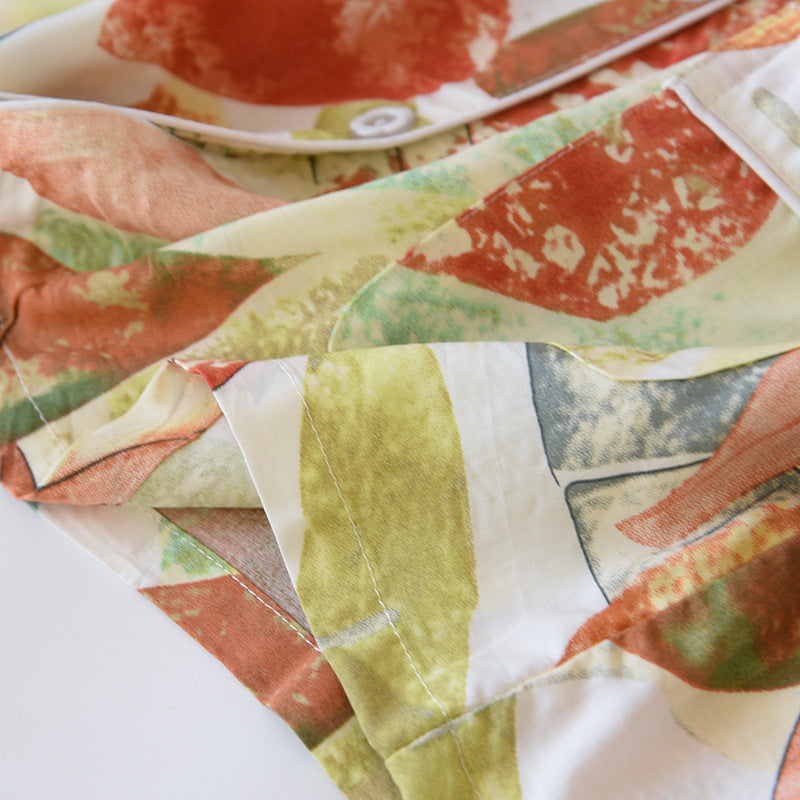 New Spring And Summer Ladies Pajamas Two-piece Viscose Long-sleeved Trousers Big Flower Cardigan Comfortable Home Service Set