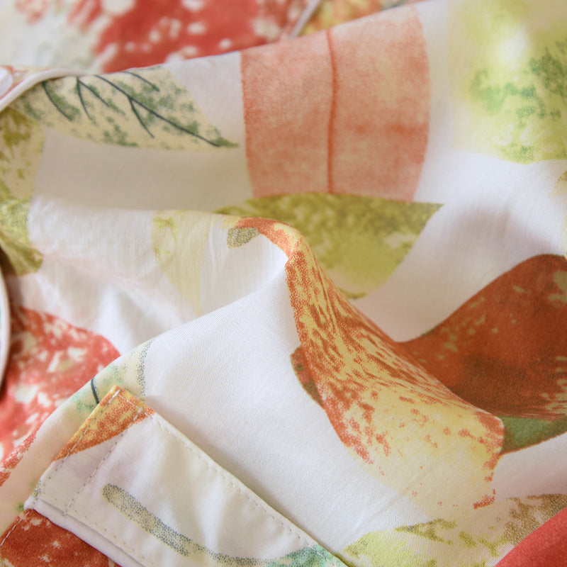 New Spring And Summer Ladies Pajamas Two-piece Viscose Long-sleeved Trousers Big Flower Cardigan Comfortable Home Service Set