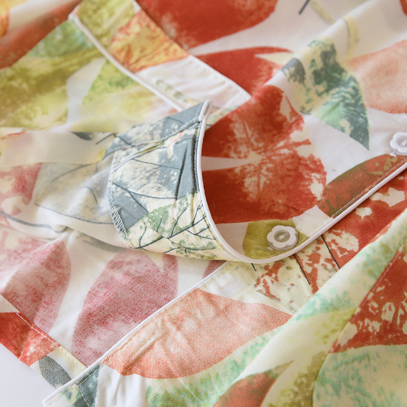 New Spring And Summer Ladies Pajamas Two-piece Viscose Long-sleeved Trousers Big Flower Cardigan Comfortable Home Service Set