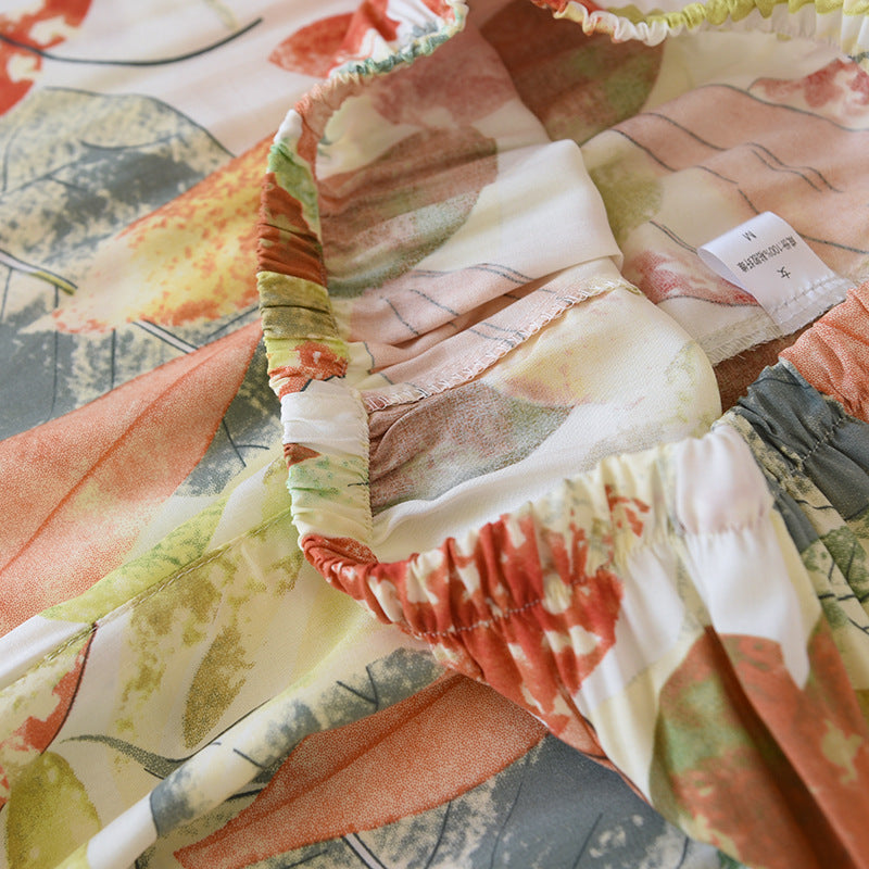 New Spring And Summer Ladies Pajamas Two-piece Viscose Long-sleeved Trousers Big Flower Cardigan Comfortable Home Service Set