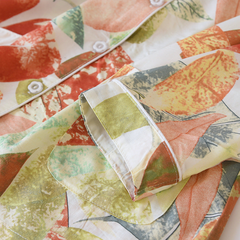 New Spring And Summer Ladies Pajamas Two-piece Viscose Long-sleeved Trousers Big Flower Cardigan Comfortable Home Service Set