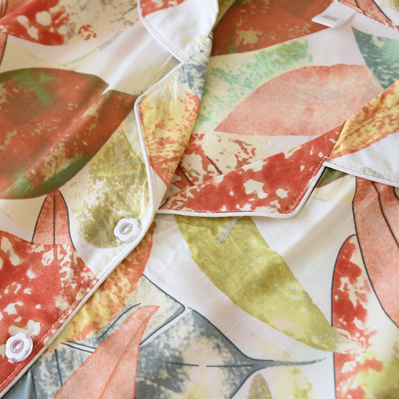 New Spring And Summer Ladies Pajamas Two-piece Viscose Long-sleeved Trousers Big Flower Cardigan Comfortable Home Service Set