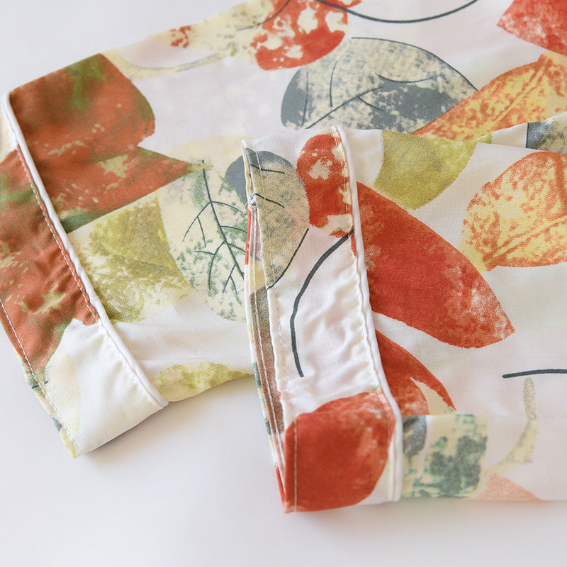 New Spring And Summer Ladies Pajamas Two-piece Viscose Long-sleeved Trousers Big Flower Cardigan Comfortable Home Service Set