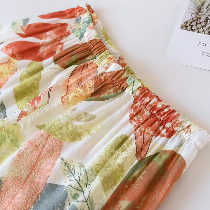 New Spring And Summer Ladies Pajamas Two-piece Viscose Long-sleeved Trousers Big Flower Cardigan Comfortable Home Service Set