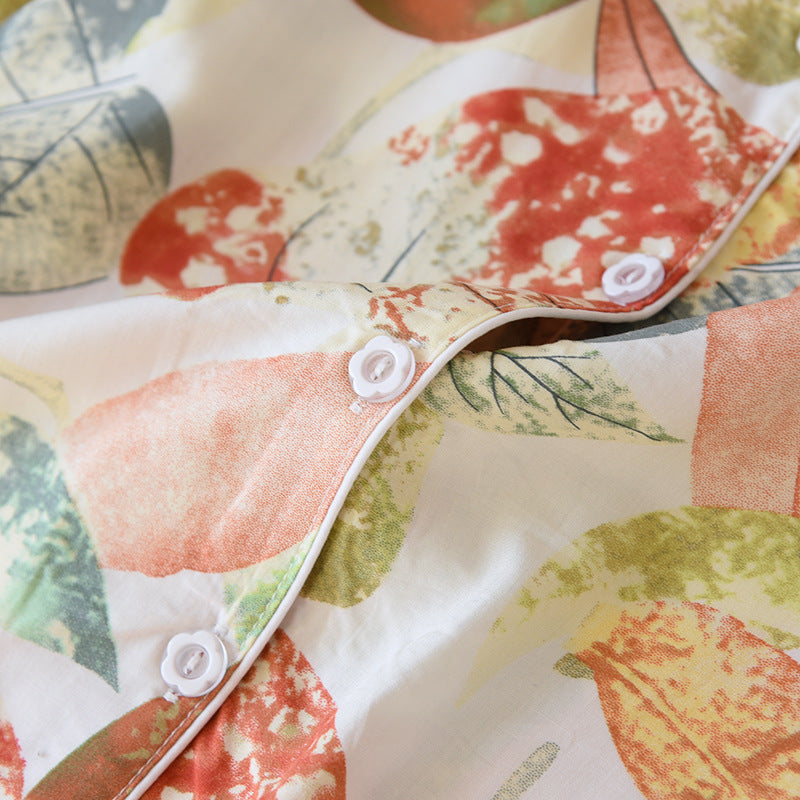 New Spring And Summer Ladies Pajamas Two-piece Viscose Long-sleeved Trousers Big Flower Cardigan Comfortable Home Service Set