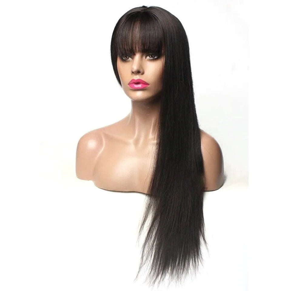 Straight Human Hair Wigs With Bangs 5x5 Hd Lace Closure Wig Fringe 13x4 Lace Frontal Glueless Wig Human Hair Ready To Wear Cheap