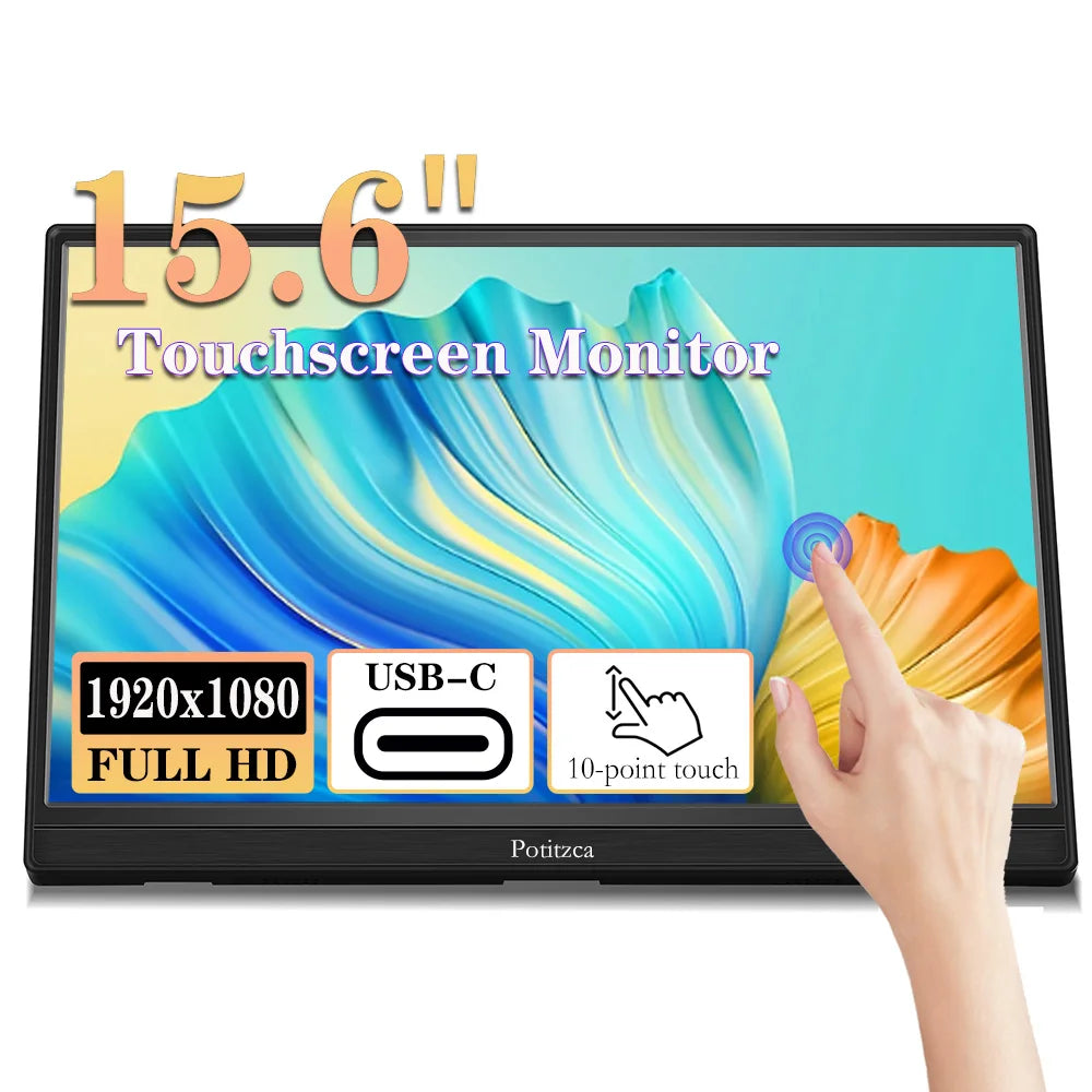 Touchscreen Portable Monitor 16/15.6/14 Inch FULL HD LCD Display IPS Panel Laptop Monitor for PC/Raspberry Pi/Laptop/PS3/4/Xbox
