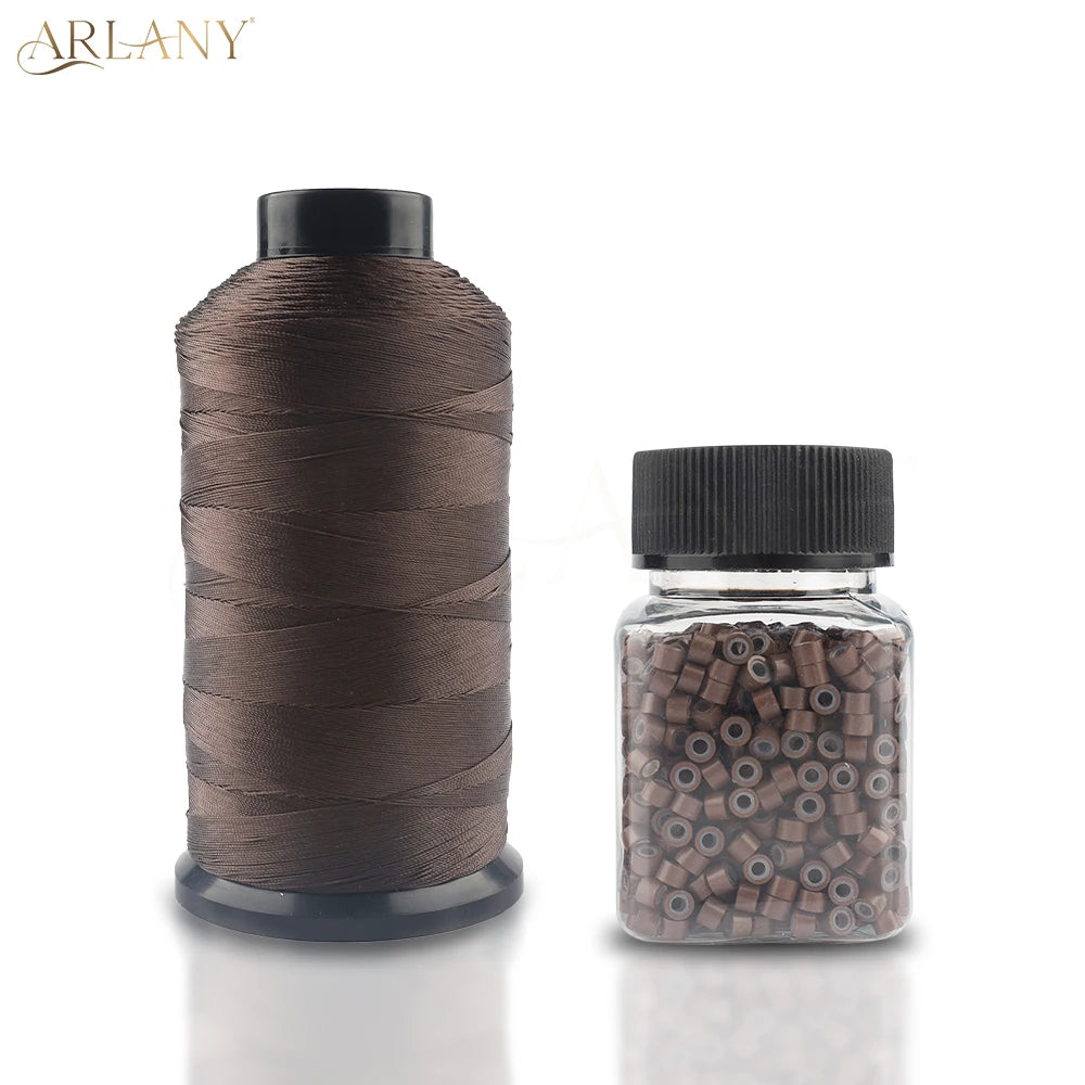 ARLANY 1000Pcs Micro Rings Links Beads Weft Extension Kit With Nylon Bonded Sewing Thread For Sew-In Weft Hair Extension