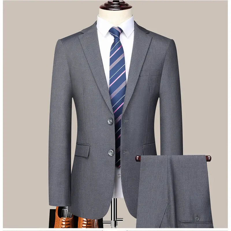Two button men (suit + trousers) Korean version of fashion slim-fit business professional dress work formal two-piece set