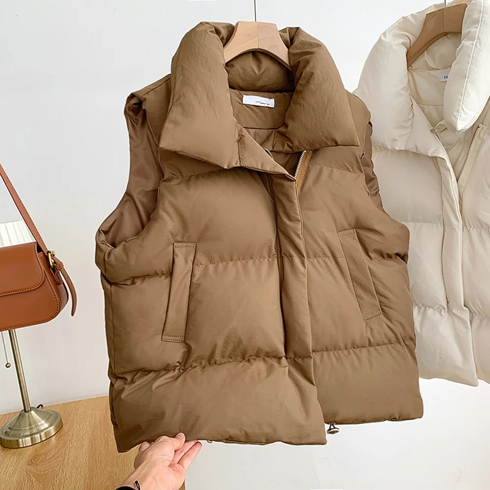 Loose down Feather Cotton Vest Bal Zipper Closure  Color Commute Sle Women's Vest Autumn Winter Faion Ladies' C...