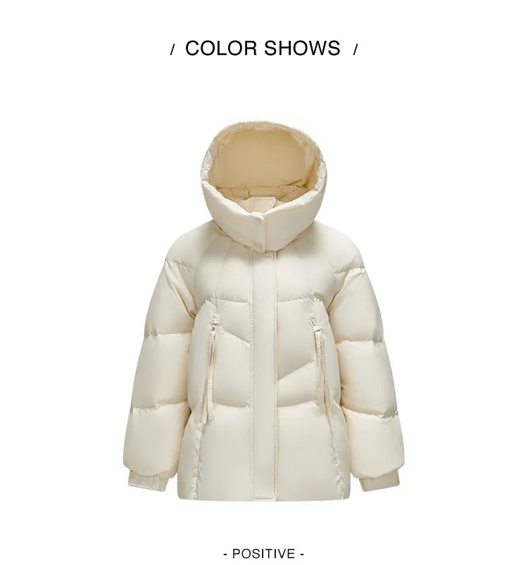 Semir Mid-Length Down Jacket Women Loose Fit Hooded Textured Coat 2025 New Winter Casual Warm Style