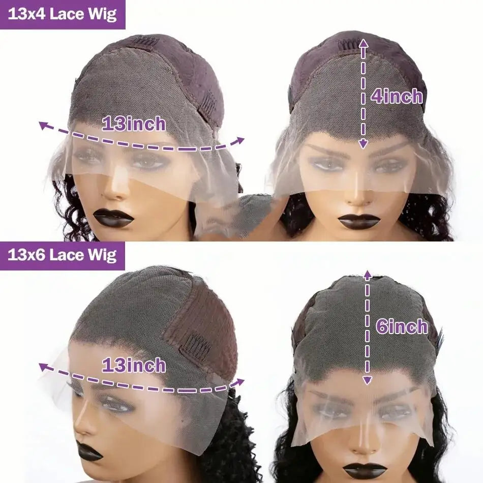 13x6 Deep Wave Lace Front Wigs Human Hair 200% Density Curly Human Hair Wig for Women Natural Black HD Transparent Lace Frontal