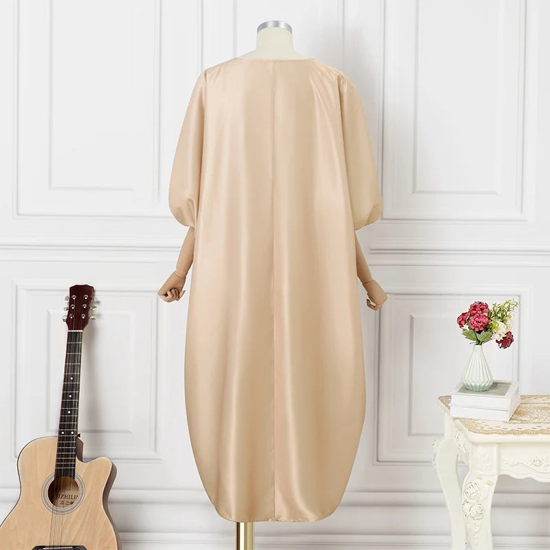 Bohemian Maxi Long Dress 2025 Women Satin Silk Sundress Elegant Summer Half Sleeve V Neck Vestidos Oversized Casual Loose Robe