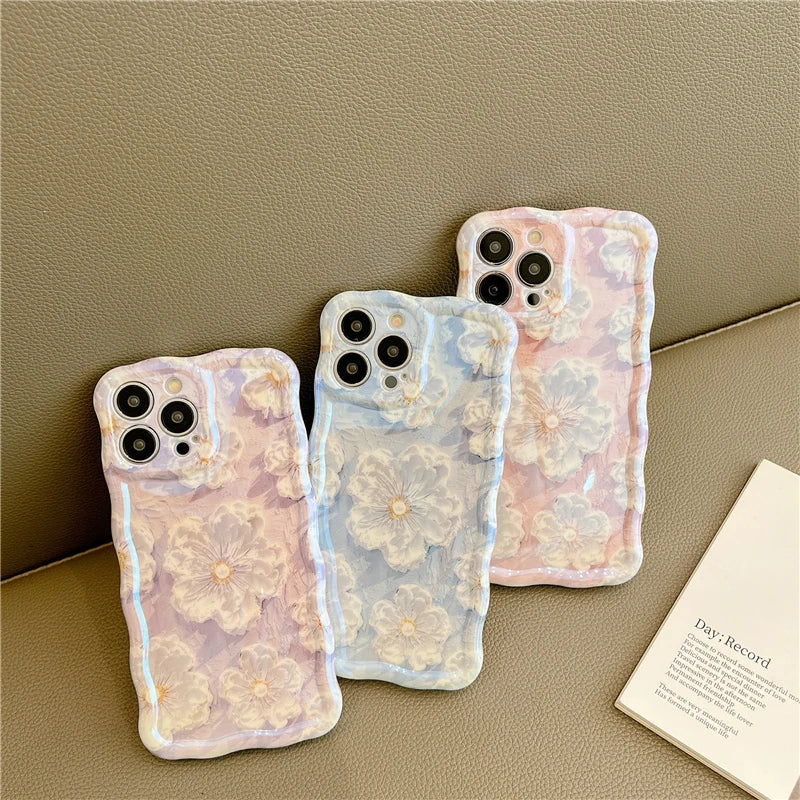 Luxury Laser Flowers Glitter iPhone Case For iPhone 11 12 13 15 16 17 Pro Max Air Plus Fashion Silicone Shockproof Bumper Cover