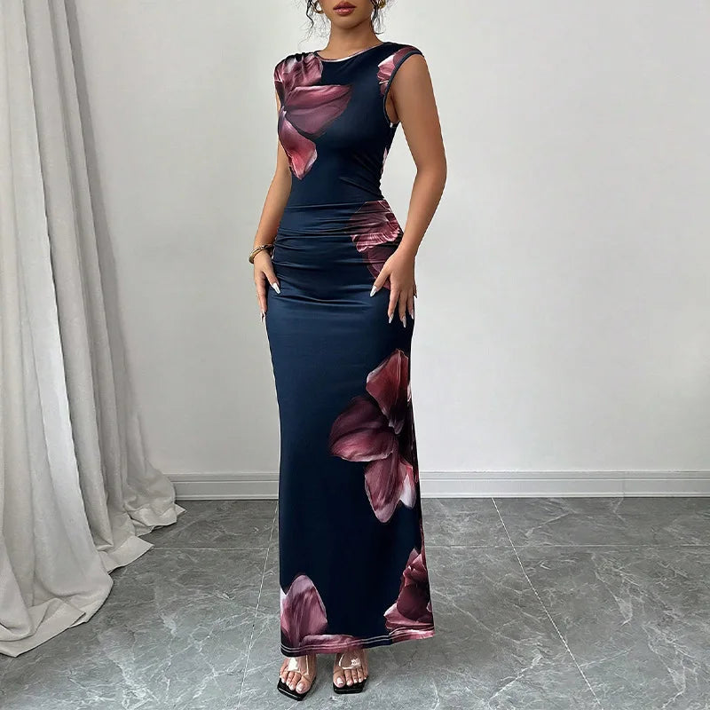 Sexy Bodycon Maxi Dresses For Women 2025 Summer Fashion Sleeveless O-neck Slim Long Party Dress Elegant Vestidos