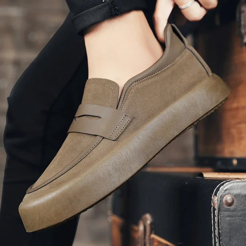 Loafers Men Shoes Leather Walking Shoes Business Non-slip Soft Bottom Work Loafers Round Flat Bottom Footwear Outdoor Sneaker
