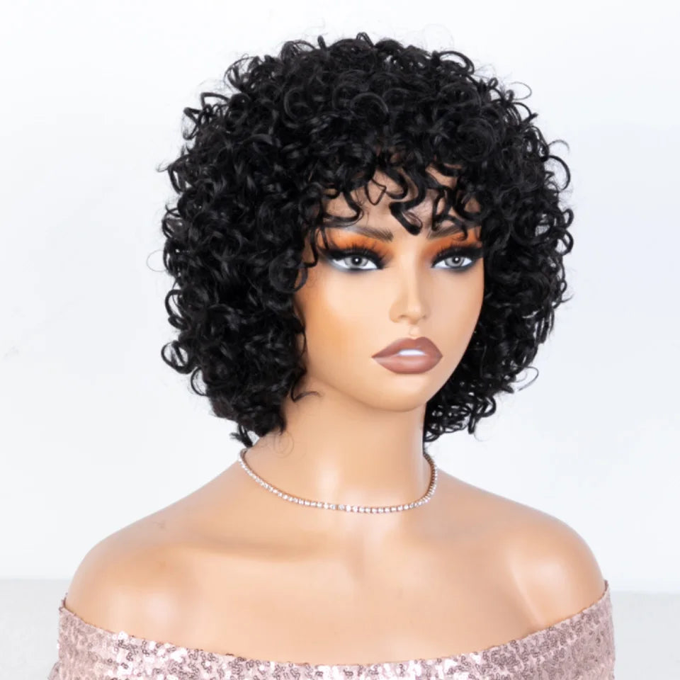 Joedir Black Short Afro Kinky Curly Bob 100% Human Hair Wig For Women Brazilian Remy Hair Full Machine Made Wear to go Daily Wig