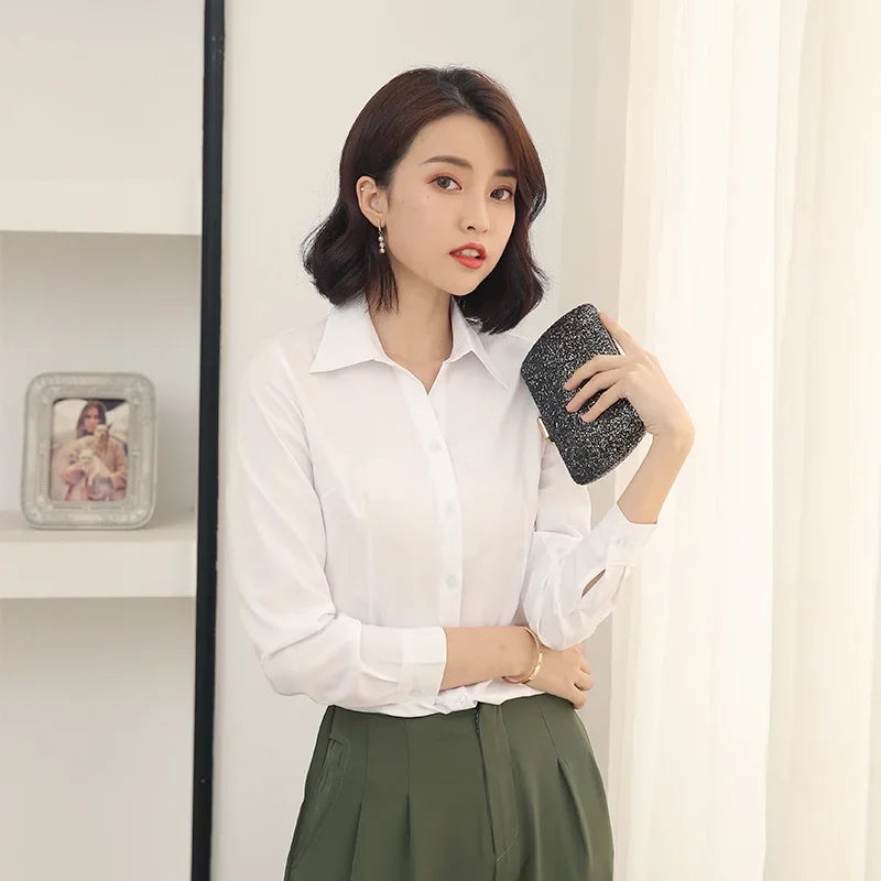 2024 White shirt women's long-sleeved professional work clothes slim stretch no-iron top