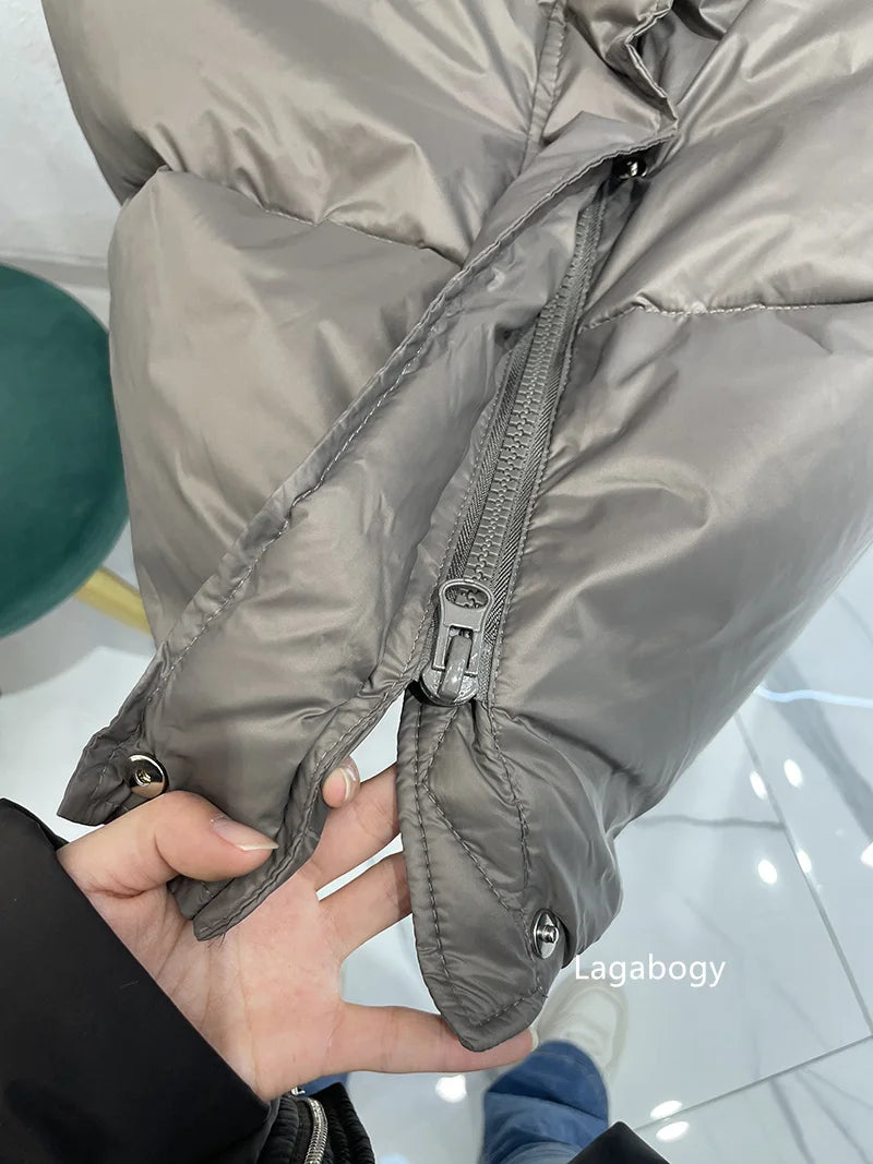 Lagabogy 2025 New Winter Women Puffer Jacket Female White Duck Down Coat Large Version of Warm Hooded Loose Thickened Long Parka