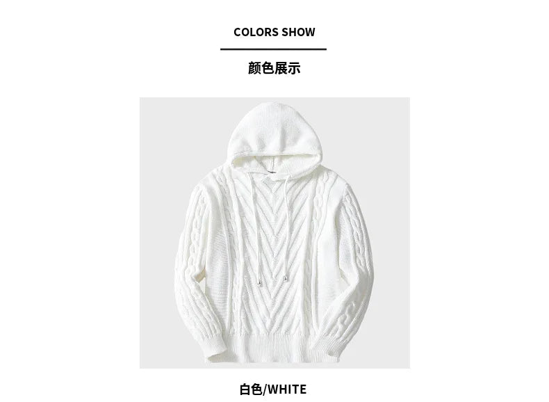 Sweatshirts Men Pullovers Sweaters Solid Casual Loose Splice Hooded Knitted Regular Thick Warm Tops Autumn Winter 2024