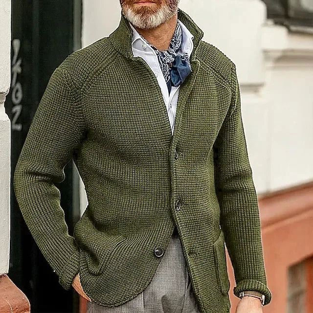 Sweaters Cardigan Men Coat Stand Collar Knitted Open Stitch Full Sleeve Splice Single Breasted Sweater Coats Autumn Winter