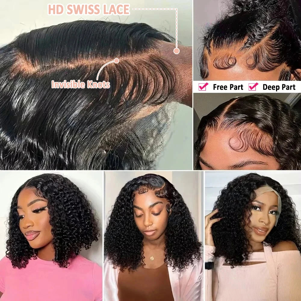 230 Density Short Bob Wig 13x4 HD Transparent Lace Human Hair Wigs Brazilian Lace Front Wig Deep Wave Human Hair Wig For Women