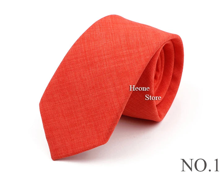 Novelty New Solid Color Ties For Men 100%Cotton Handmade High Quality Necktie Pink Green Orange 6.5cm Skinny Slim Ties Accessory