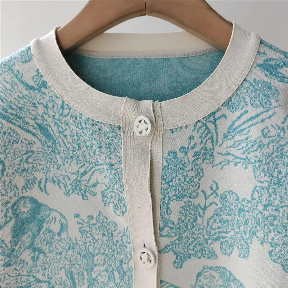 Women's Clothing 2025 Early Autumn New Style Temperament Jungle Jacquard Knitted Cardigan Top+French Elegant Half Skirt Two-Piec