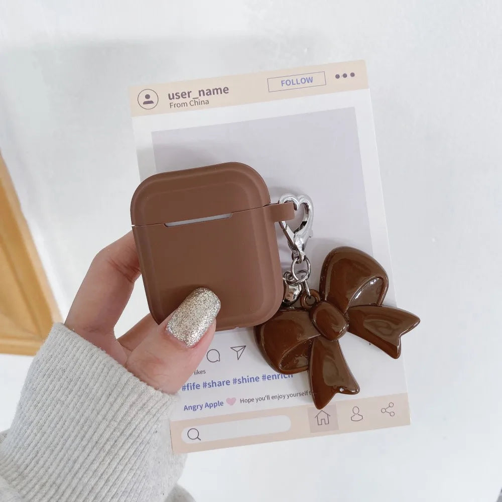Fashion Chocolate Case For Airpods Pro 3 2025 Case Soft Silicone Earphone Cover For Airpods 4 3 2 1 Pro 2 With Bowknot Keychain