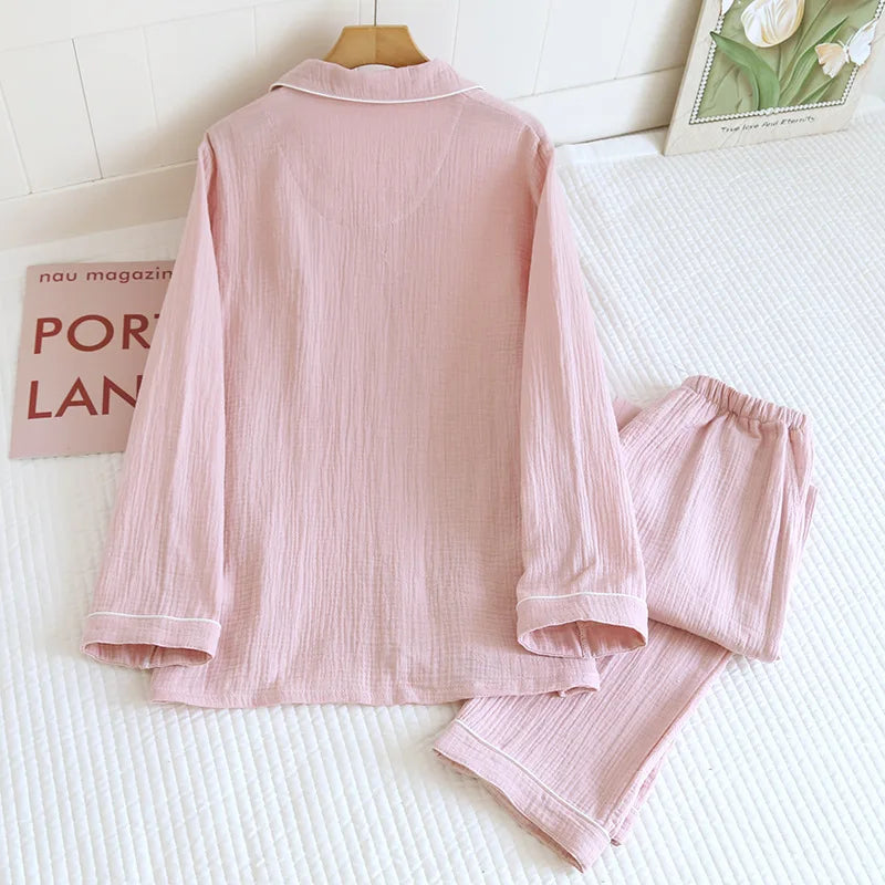 Women's Home Clothes Cotton Spring and Autumn Long Sleeved Long Pants Home Clothes Cardigan Simple Two-piece Pyjamas Set