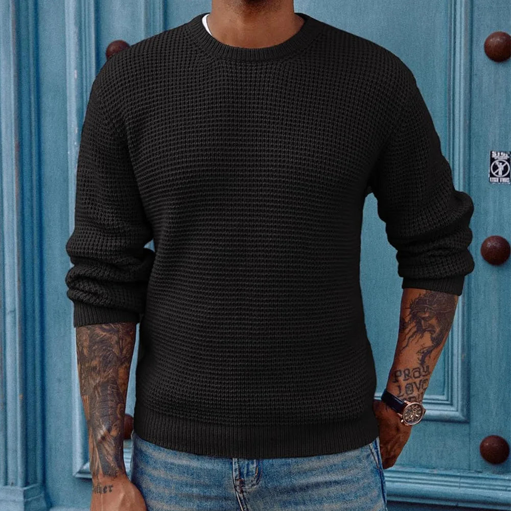 Men Round Neck Pullovers Long Sleeve Jumpers Knitted Sweater Casual Basics Sweaters Male Spliced Streetwear Autumn 2025