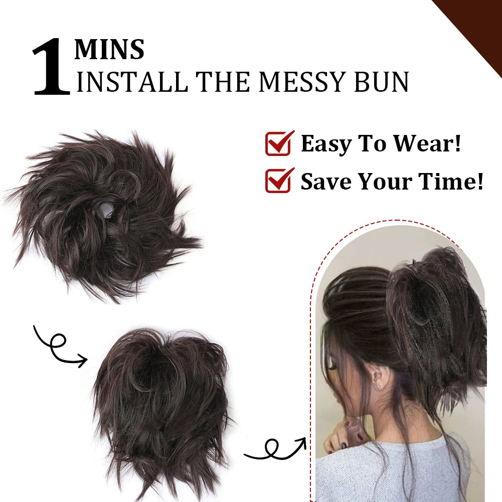 Messy Bun Hair Piece Synthetic Short Ponytail Extension Elastic Rubber Band Hair Buns Hair Pics for Women