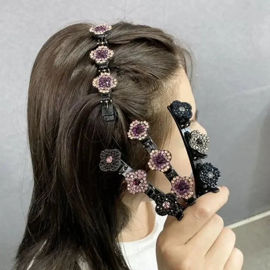 1PC Fashion Four-leaf Clover Braided Hair Finishing Side Clip Sparkling Crystal Stone Braided Hair Clips Forehead Bangs Clip