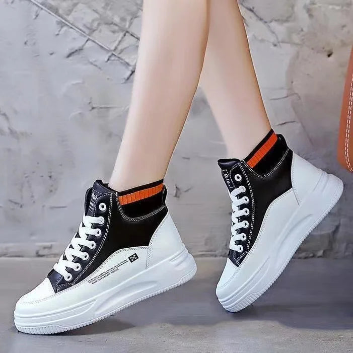 2025 Winter High Top Womens Sneakers Spring Lace-up Student Flat Casual Sports Shoes for Women Canvas Leather Platform Shoes