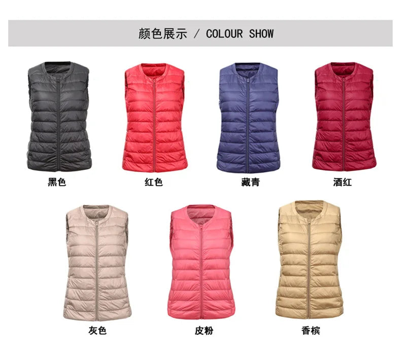 Autumn Winter Women Ultra Light Thin Duck Down Vest Sleeveless O-Neck Zipper Waistcoat Windproof Puffer Female Quilted Jackets