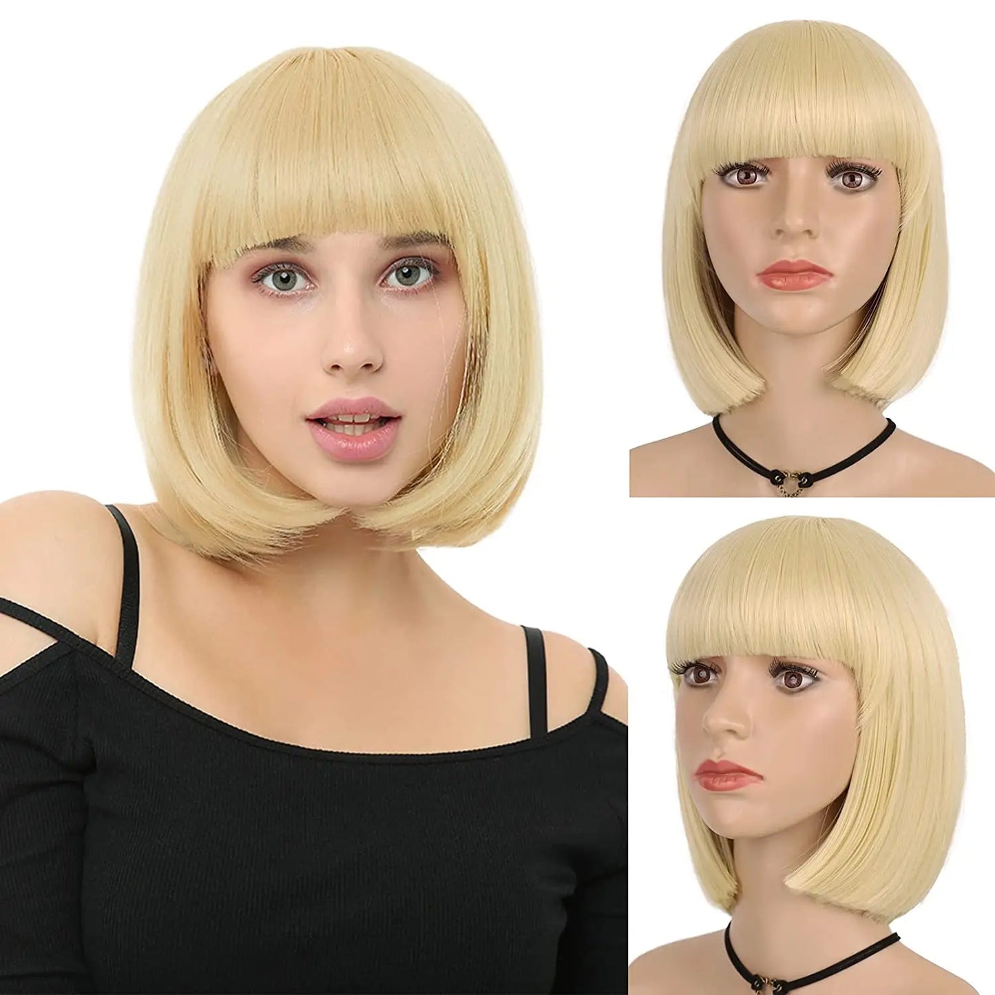 Synthetic 12 Inch Short Bob Black Wig With Bangs for Women Natural Looking Soft Hair Replacement Wigs Velma Kelly Halloween