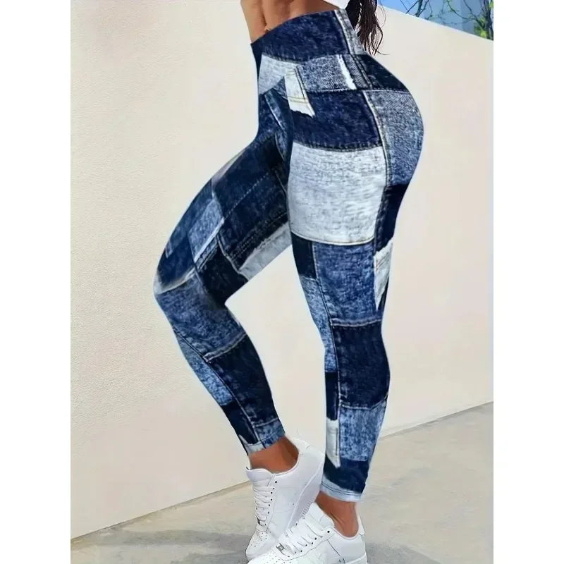 Women's Plus Size 1XL-5XL Casual Tights Sports Pants Casual Colored Slim Fit High Waist Pants Imitation Denim Tight Leggings