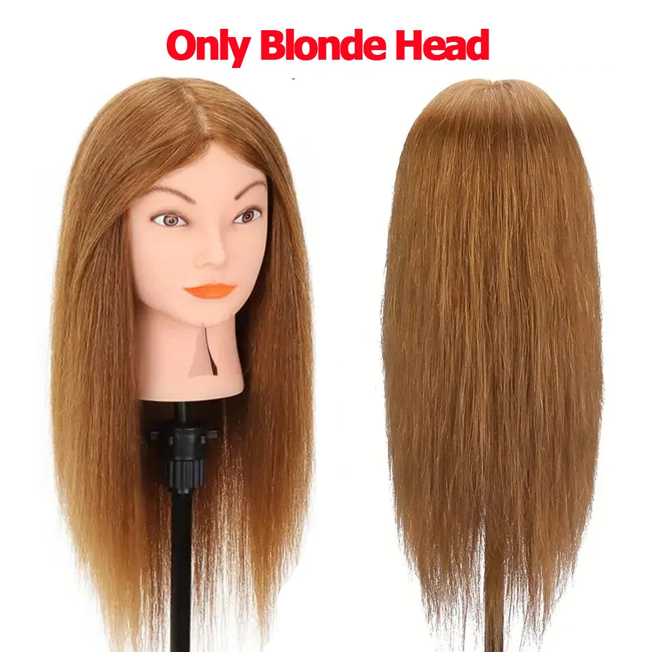 100% Human Hair Mannequin Head for Cosmetology Styling Training Practice Can Be Curled Straighten Professional Mannequin Head