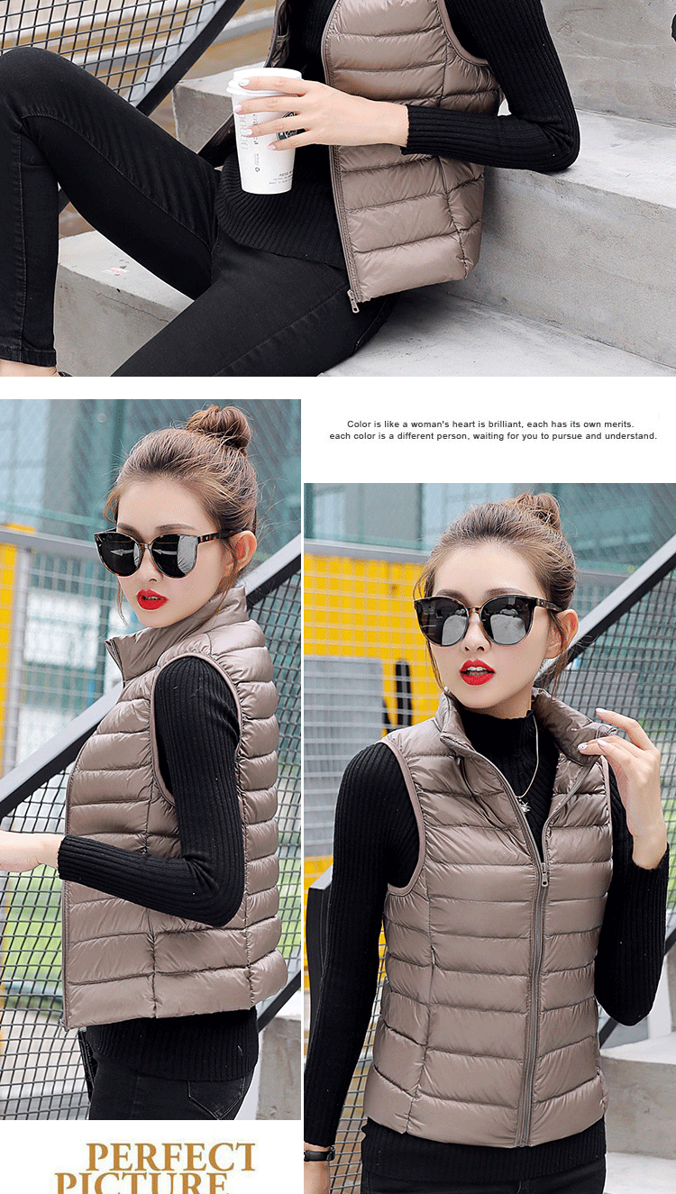 Autumn Ultra Lightweight Portable Tank Top Sleeveless Duck Down Coat Slim Fit Standing Collar Women's Down Vest Women's Coat