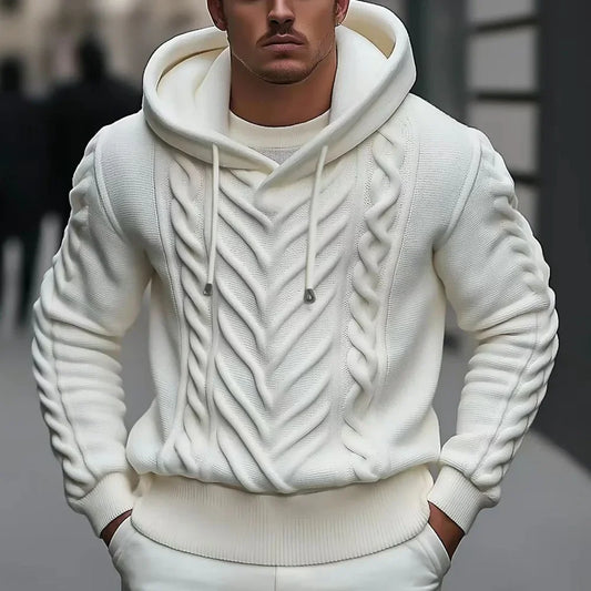 Sweatshirts Men Pullovers Sweaters Solid Casual Loose Splice Hooded Knitted Regular Thick Warm Tops Autumn Winter 2024