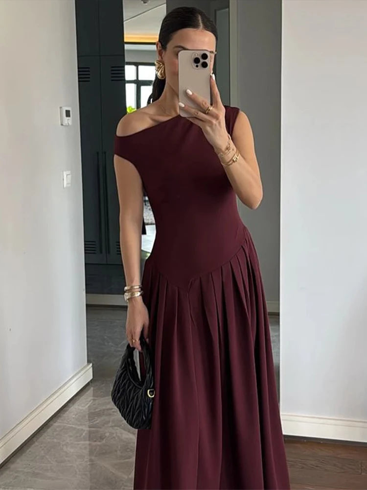 Summer Lady Patchwork Pleated Maxi Dress Chic Elegant Black Half-turtleneck Short Sleeve High Waist Dresses Office Street Robes