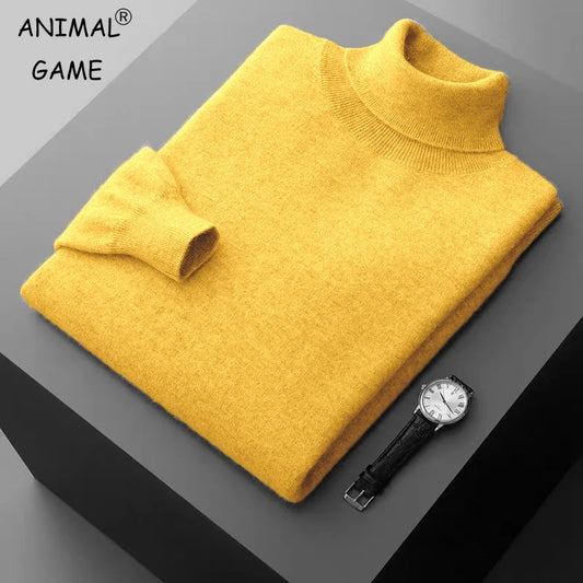 New Men's Turtleneck Pullover Sweater Solid Color Knitted outerwear winter Warm Woolen Sweaters Thick Heavyweight streetwear
