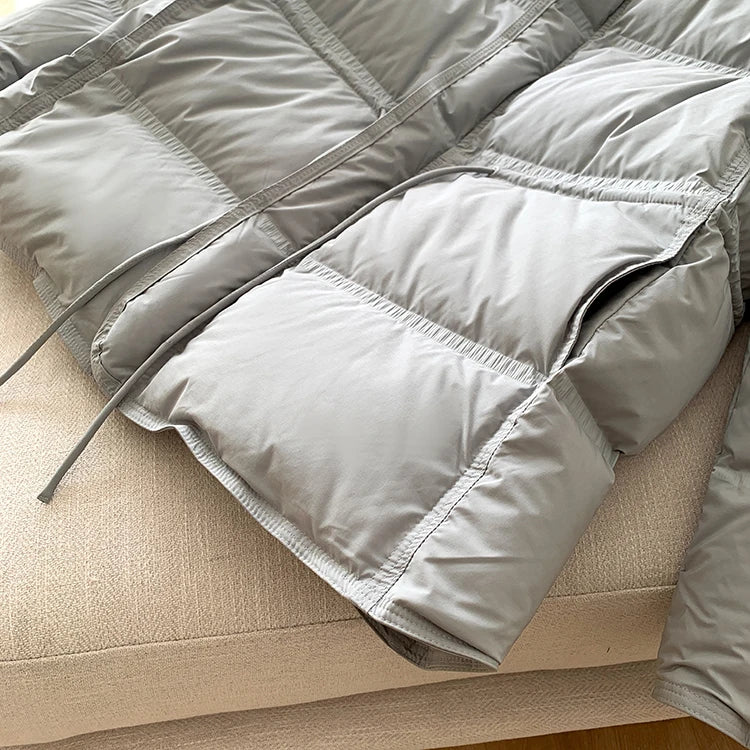 2023 New Autumn Winter Women Fashion Hooded 90% White Duck Down Coat Lady Slim Thick Warm Zipper Drawstring Lace-up Snow Jacket