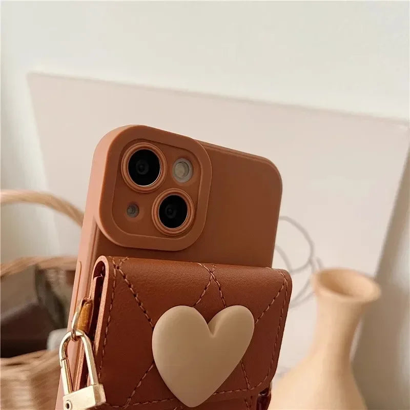 Cute Crossbody Lanyard Case For Xiaomi Redmi Note 14 Pro Plus 13 12 14C 13C Mi 14T X7 Strap Card Slots Phone 3D Love Heart Cover