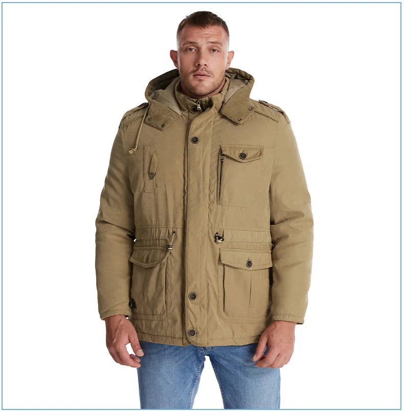 LZLLTT Men Winter Warm Parkas Mens Fleece  Jacket Parkas Men Casual Cotton Outdoor Fur Trench Padded Jackets Coats